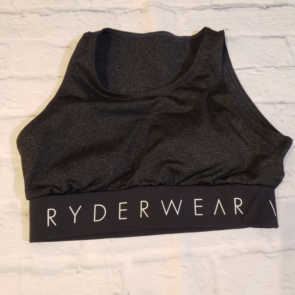 Ryderwear Arch Key Hole Cutout Spellout Band Sports Bra Charcoal Black s…